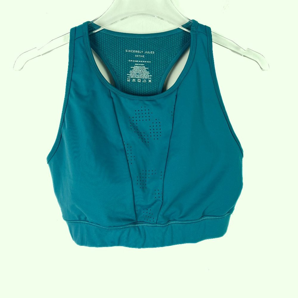 NWOT Sincerely Jules Lasercut Racerback Sports Bra Teal Size Medium M NEW
